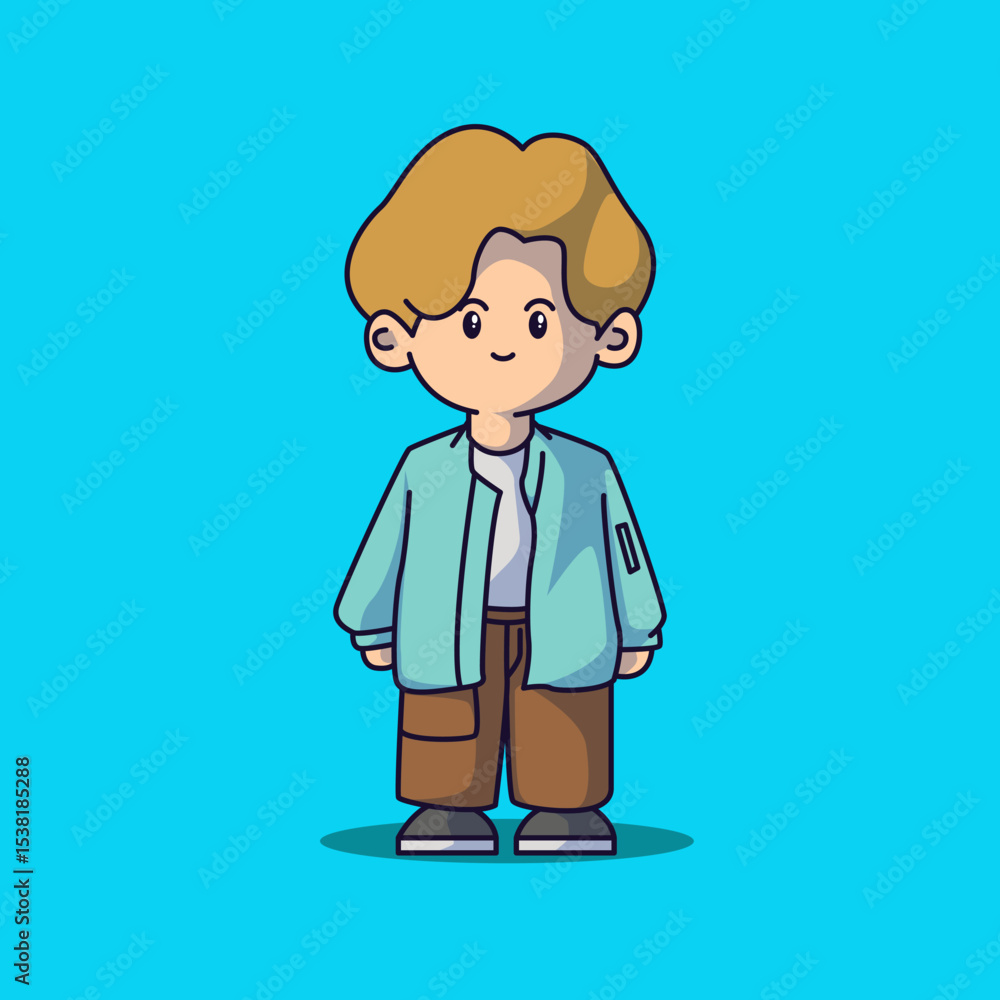 Fototapeta premium Cute boyband chibi characters with some fashionable clothes and vector art