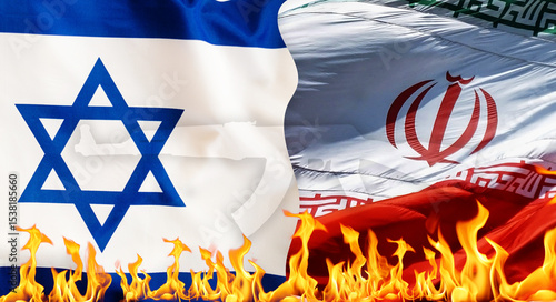 Iran vs Israel war. Israel vs Iran attacking arrows concept flags. Iran and Israel political conflict, economy, war crisis, relationship, trade concept. Muslims vs Jews war.