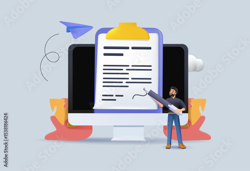 Digital signature or electronic agreement contact, online document signing, internet transaction identity, certified handwriting application concept, businessman signing digital signature on computer