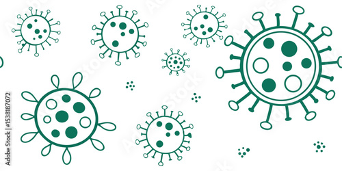Green virus cell vector illustration, microscopic pathogen structure on white background
