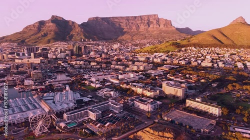 Aerial of Cape Town, South Africa with Table Mountain