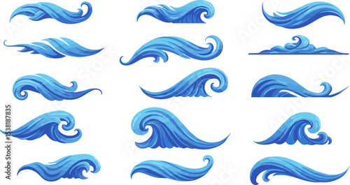 Create a kinds of deferent Divider template light blue wave shape vector art with white background.