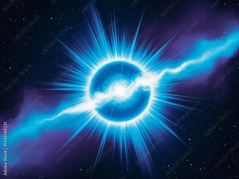 Obraz premium Celestial explosion bright blue starburst nebula