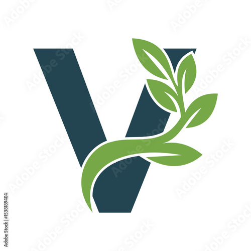 Green Leaf Logo Combine With Letter V Vector Template