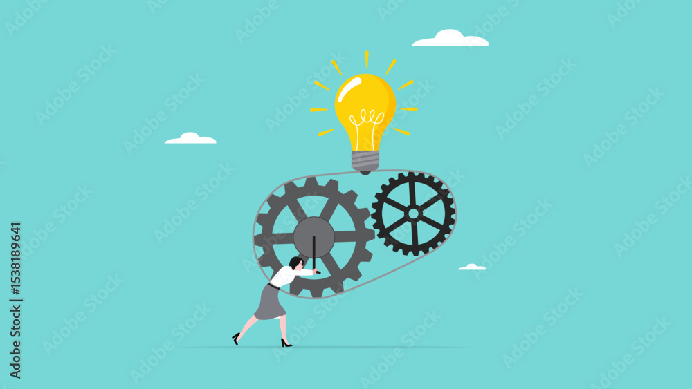 custom made wallpaper toronto digitalgreat idea development, strategy to success or improvement, efficiency or productivity concept, careful planning, business woman moves the cogwheel gears to activate the lightbulb idea