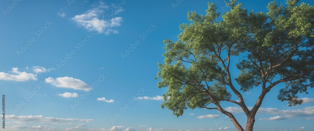 Obraz premium Tree and blue sky on background with empty copy space for text