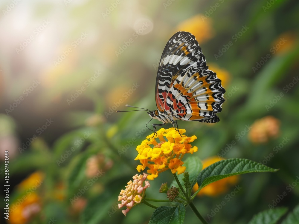 Obraz premium Colorful butterfly on yellow flower in garden