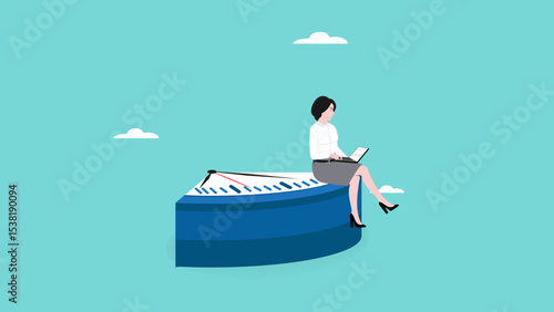 Part-time job, side job or small business, additional work outside working hours, division or tome management, work tracking system or day planning, business woman working using laptop over hours cut