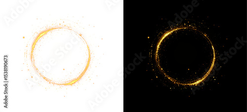 Golden light spiral with space aura and glowing sparkles. A cosmic, abstract PNG element perfect for magical, night-themed, or astronomy-inspired transparent designs.
