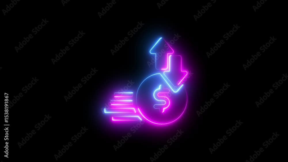 Glowing neon Currency Exchange Icon isolated , currency exchange representing financial transactions .Foreign Exchange Icon animation neon sign . Glowing neon Currency Exchange Icon isolated , currency exchange representing financial transactions .Foreign Exchange Icon animation neon sign .