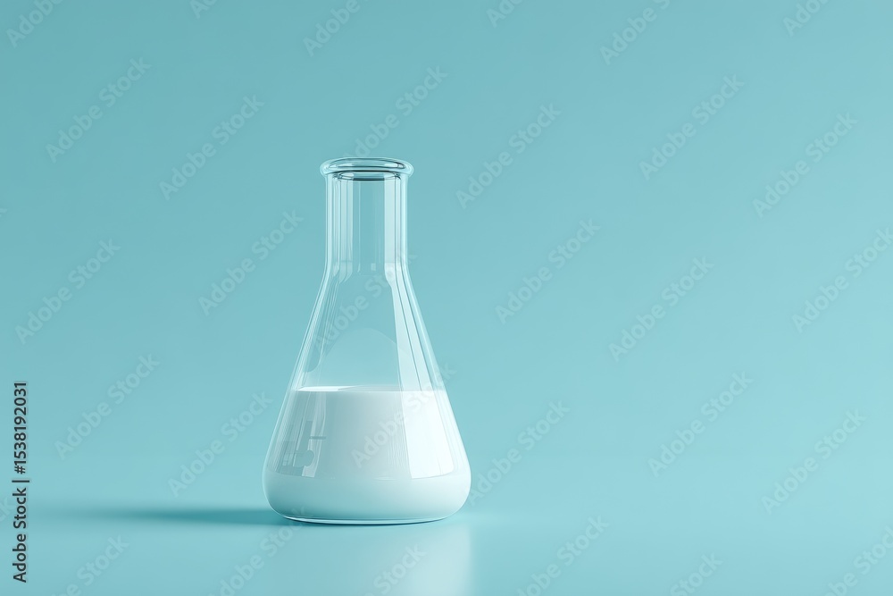 Empty Erlenmeyer flask, milk-like liquid Empty Erlenmeyer flask, milk-like liquid