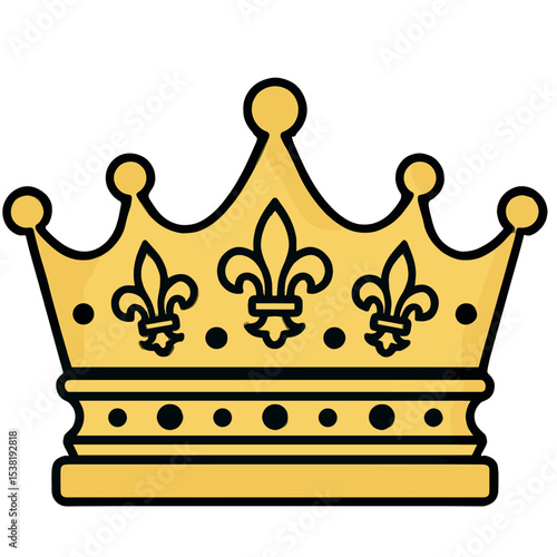 Royal Gold King’s Crown Vector Illustration with Black Outline 