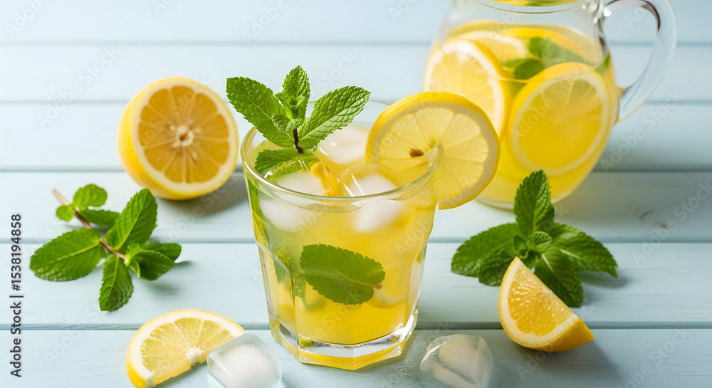 Fototapeta premium Refreshing Lemonade with Fresh Mint and Ice