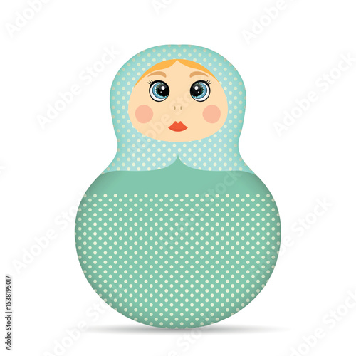 Russian Matryoshka. Traditional Russian folklore dolls with big eyes and lips. Babushka doll with hohloma, traditional painted floral pattern. Hand drawn vector illustration.