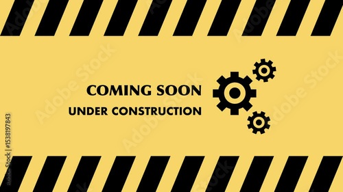 coming soon under construction label sign in yellow background design. 4k animation footage looping