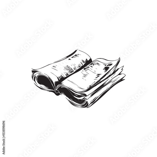 black and white graphic image of a newspaper on a white background, vector	