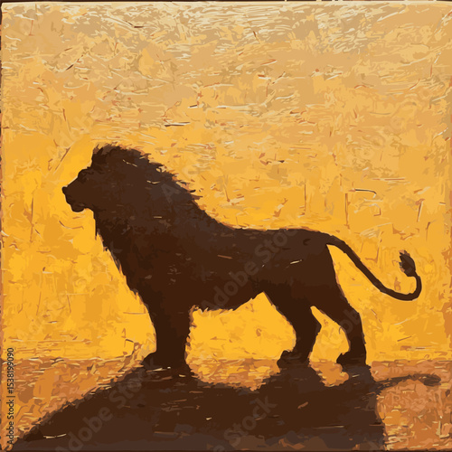 shadow of a lion on an orange wall,color graphic,vector
