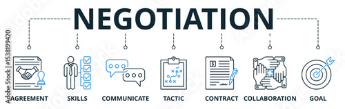 Negotiation web banners concept vector illustration with keywords and icons	