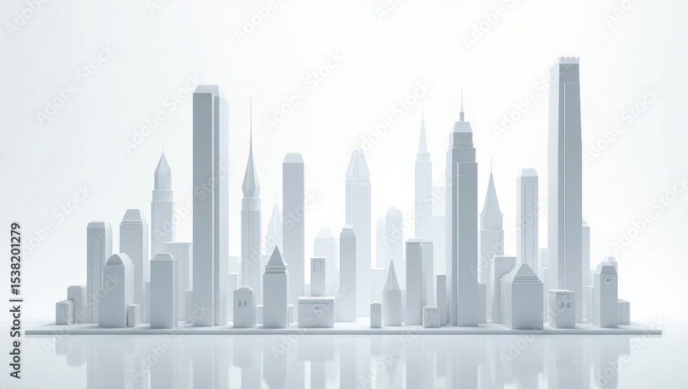 Stylized minimalist white cityscape architectural model Stylized minimalist white cityscape architectural model