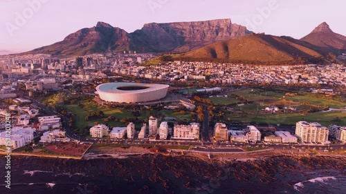 Aerial of Cape Town, South Africa with Table Mountain