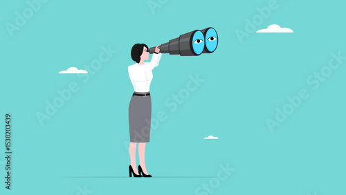 looking for new opportunities, finding job, find new strategy to success, looking for job vacancy, analysis or observation concept, smart business woman using binoculars looking for new opportunities