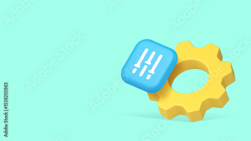 Settings panel option configuration productivity optimization copy space banner. Cogwheel equalizer parameter customization productivity modification setup adjustment service