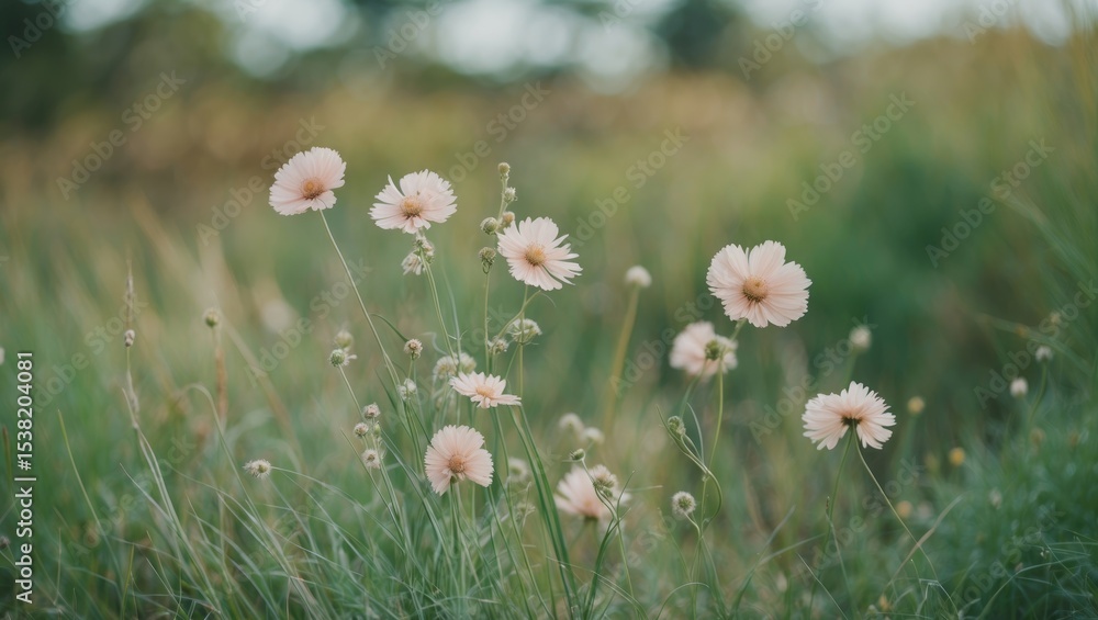Grass Flowers With Green Natural Background and Empty Copy Space for Text Grass Flowers With Green Natural Background and Empty Copy Space for Text