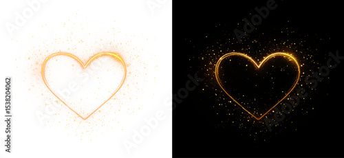 Golden heart glow with sparkles, swirl, and magic light effect. Perfect PNG for Valentine's, luxury cards, or romantic banners shiny, bright, and isolated for elegant designs.