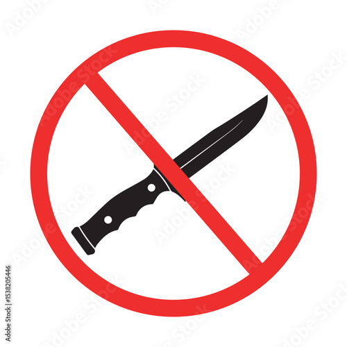 No knife symbol, red circular prohibition sign, safety warning against weapons