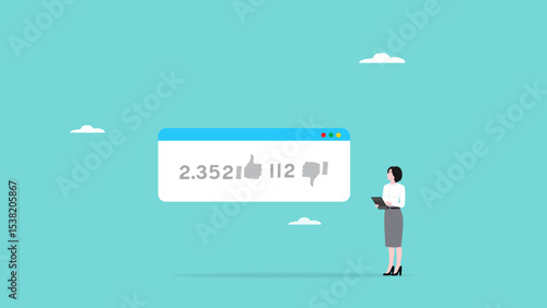excellent customer satisfaction score, like and dislike on business dashboard, success Businesswoman get higher customer satisfaction scores than those who don't like their product or service