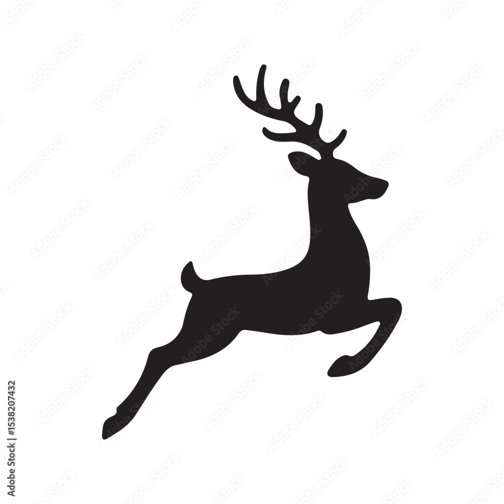 Fototapeta premium Jumping Deer Silhouette Vector – Elegant Stag Wildlife Outline Illustration