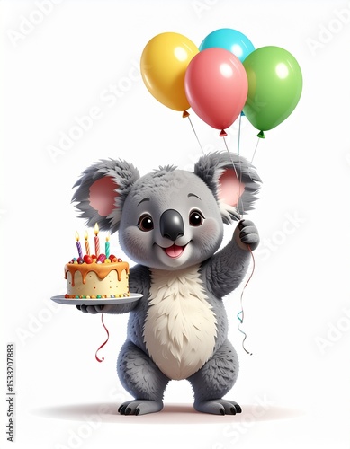 Koala birthday card with balloons cartoon 