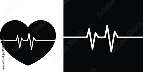 Healthcare Vector Illustration of Heart Rhythm in Monochrome Design