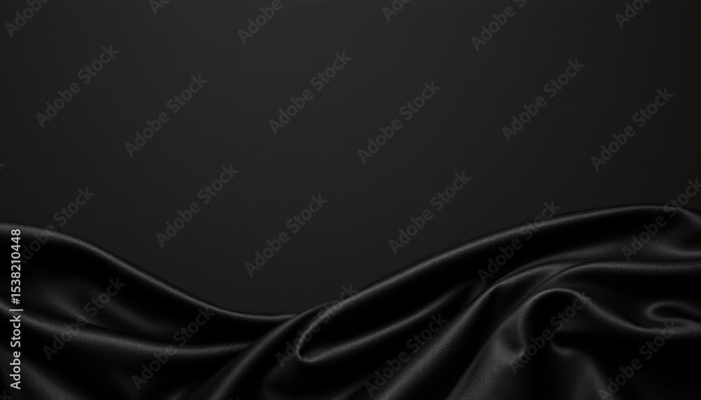 Fototapeta premium create an image of an elegant black satin fabric with a swirling pattern showcasing gentle curves against a rich black background