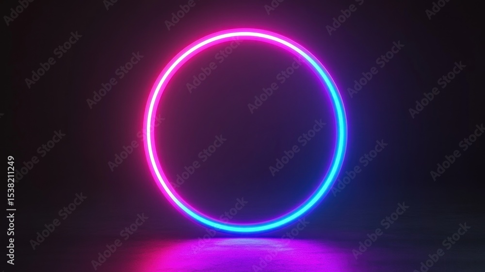 Obraz premium Neon circle light display on a dark background.