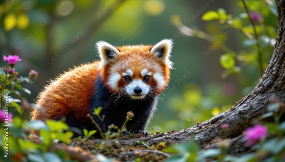 Naklejka premium create a visually striking image featuring a red panda in its natural habitat