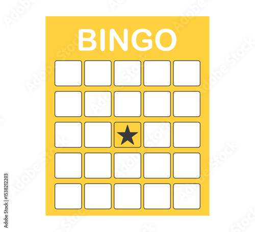 Bingo card template blank with star, luck lotto board game. Bingo ticket empty. Bingo icon, for numbers. 