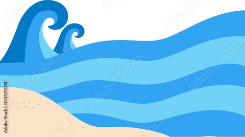 거센 파도가 강조된 바닷가 일러스트