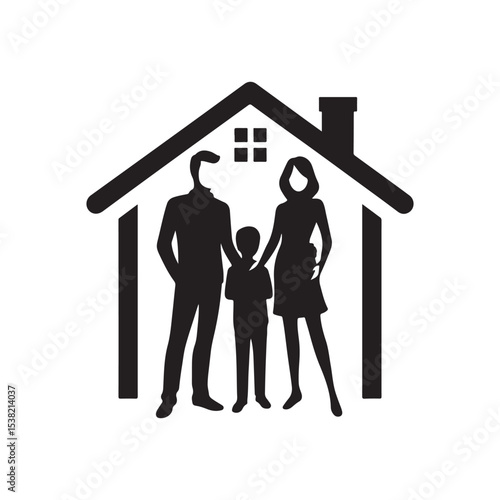 family in home vector silhouette clip art logo design illustration