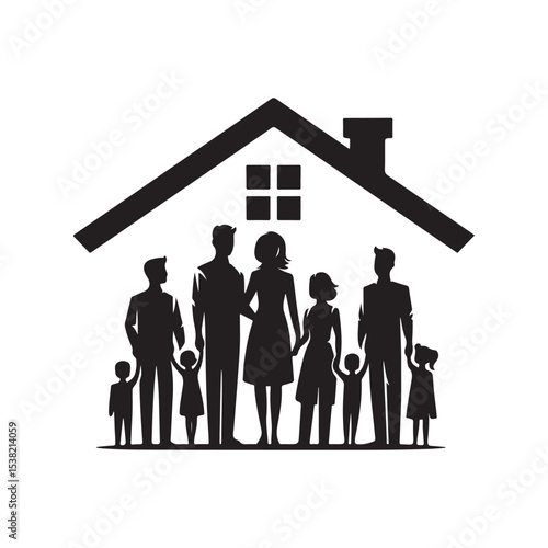 family in home vector silhouette clip art logo design illustration