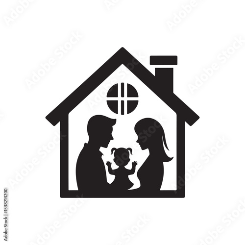 family in home vector silhouette clip art logo design illustration