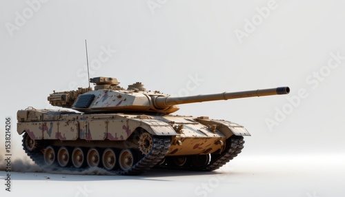 create a photo of a leopard 2 main battle tank in bat positioned on the left side of the image, with white brilliance filling up the right side