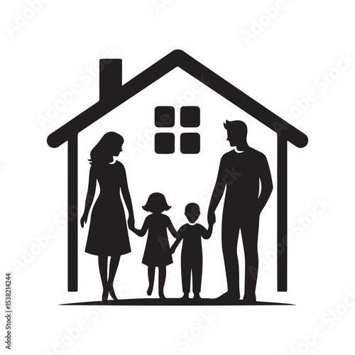 family in home vector silhouette clip art logo design illustration