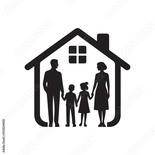 family in home vector silhouette clip art logo design illustration
