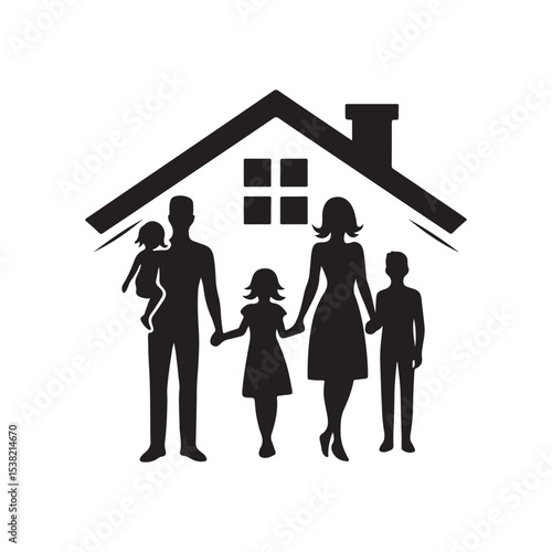 family in home vector silhouette clip art logo design illustration