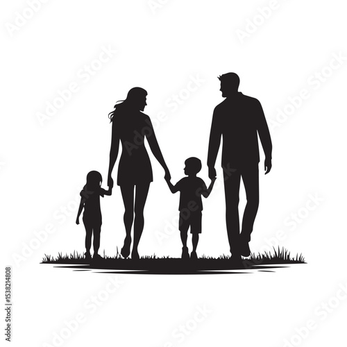 family in home vector silhouette clip art logo design illustration