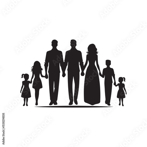 family in home vector silhouette clip art logo design illustration