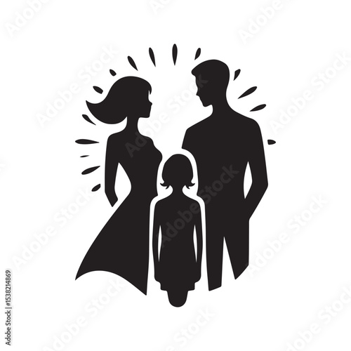 family in home vector silhouette clip art logo design illustration