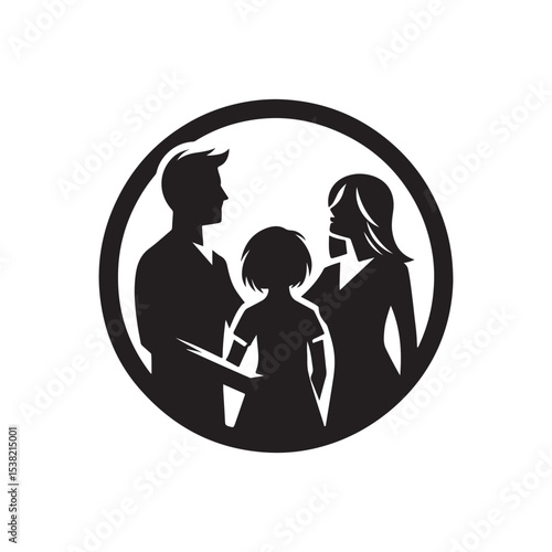 family in home vector silhouette clip art logo design illustration