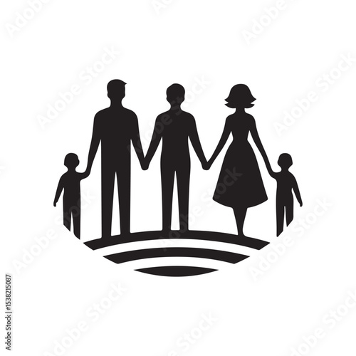 family in home vector silhouette clip art logo design illustration